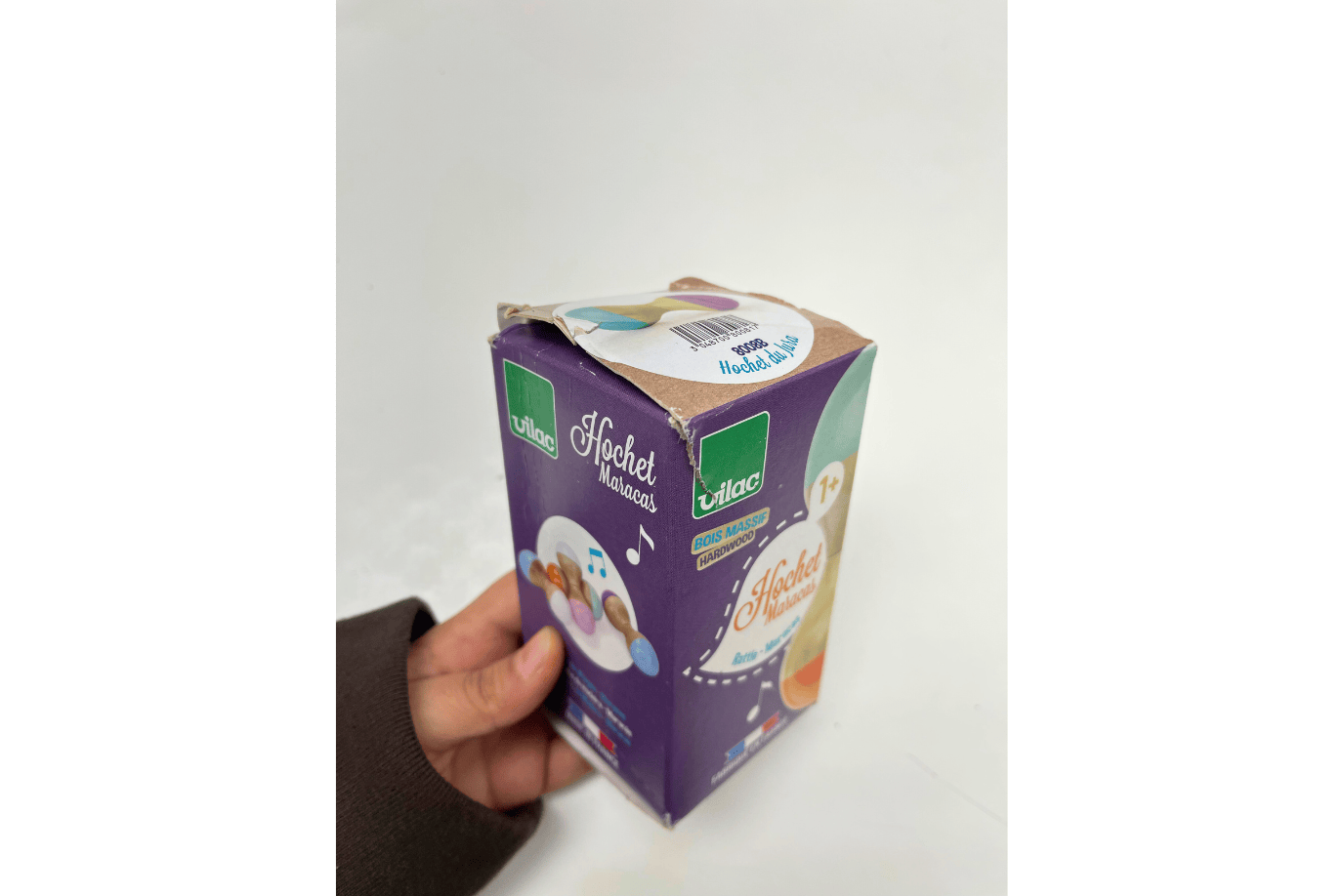 Fire the Imagination Wooden Maraca Rattle by Vilac (Blue & Purple) - Damaged Box - FINAL SALE