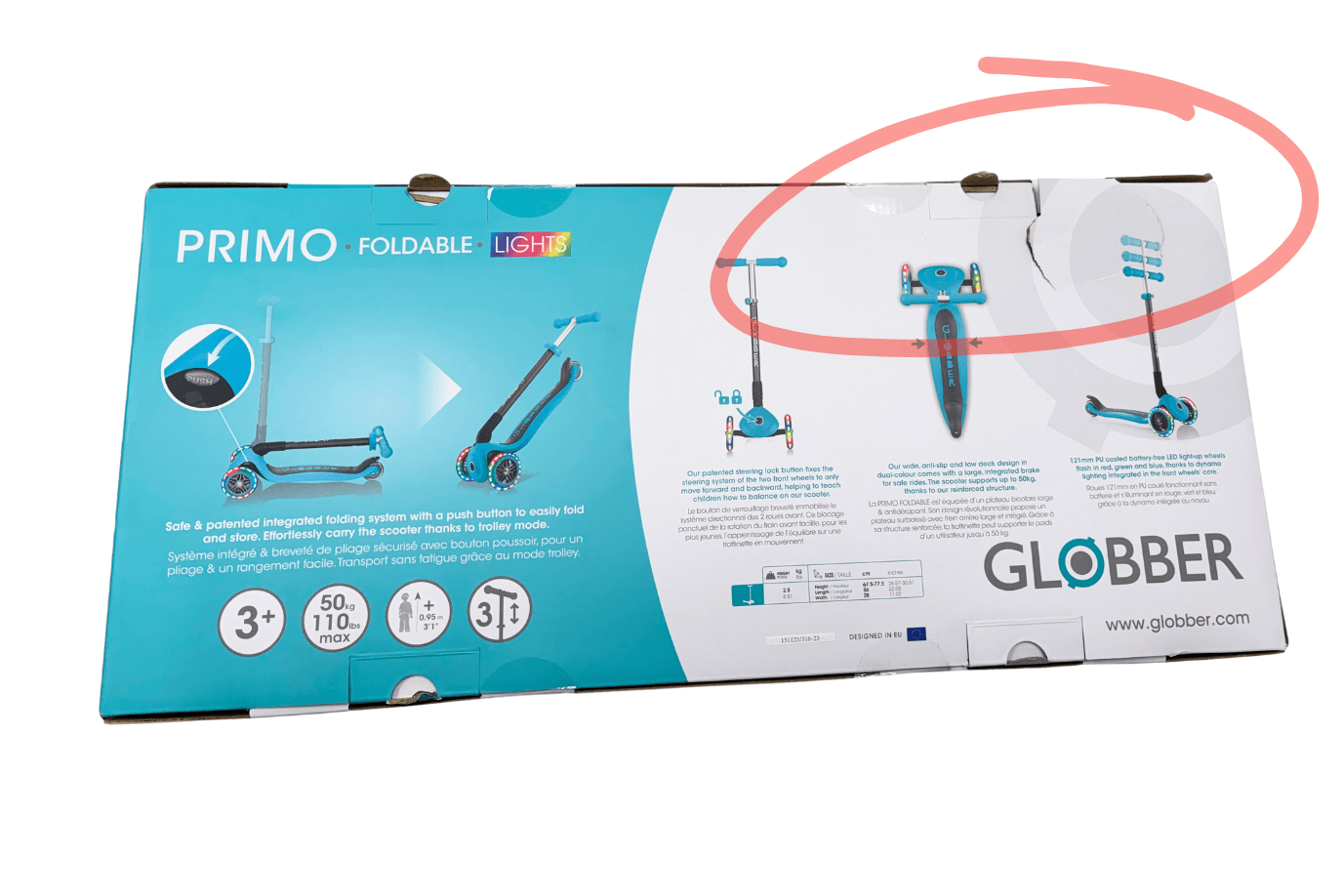Incredible Novelties Globber Primo Foldable Scooter with Lights (Teal) - Damaged Box - FINAL SALE