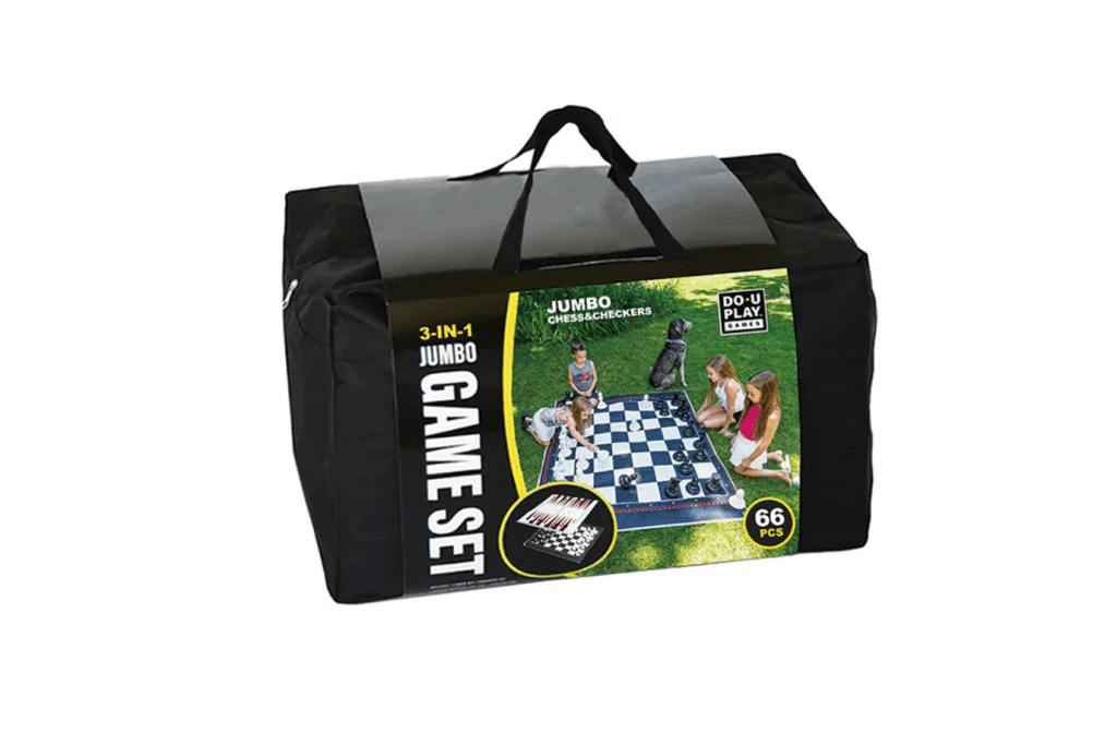 3-IN-1 JUMBO GAME SET – DO U PLAY BY HAPE, backgammon for kids, checkers for kids, chess for kids, outdoor games, games to take camping, classic board games for all ages, The Montessori Room, Toronto, Ontario, Canada.