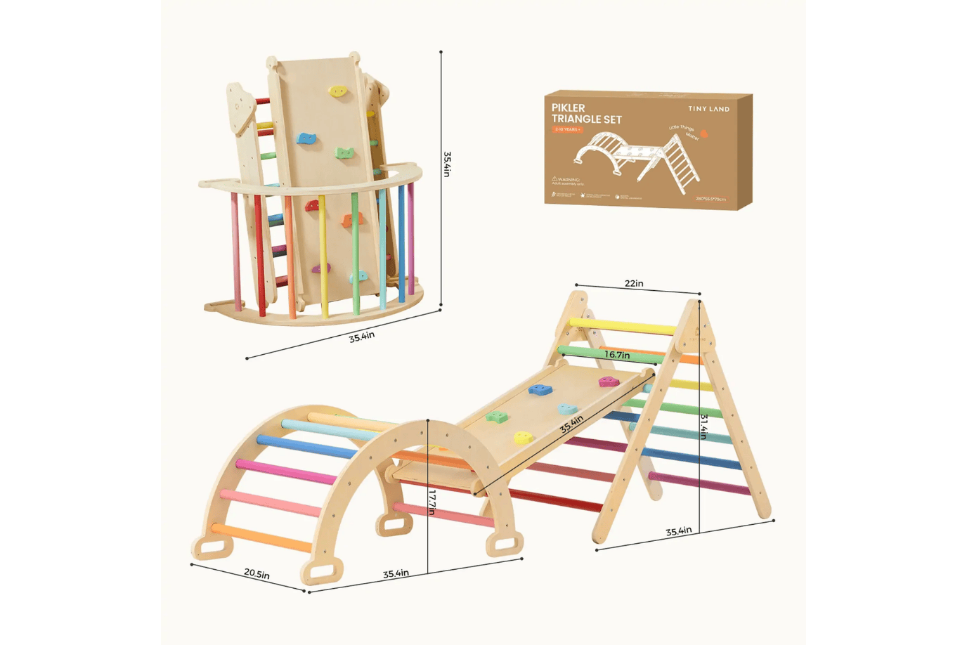 Tinyland Pikler Triangle Climbing Bundle - Rainbow