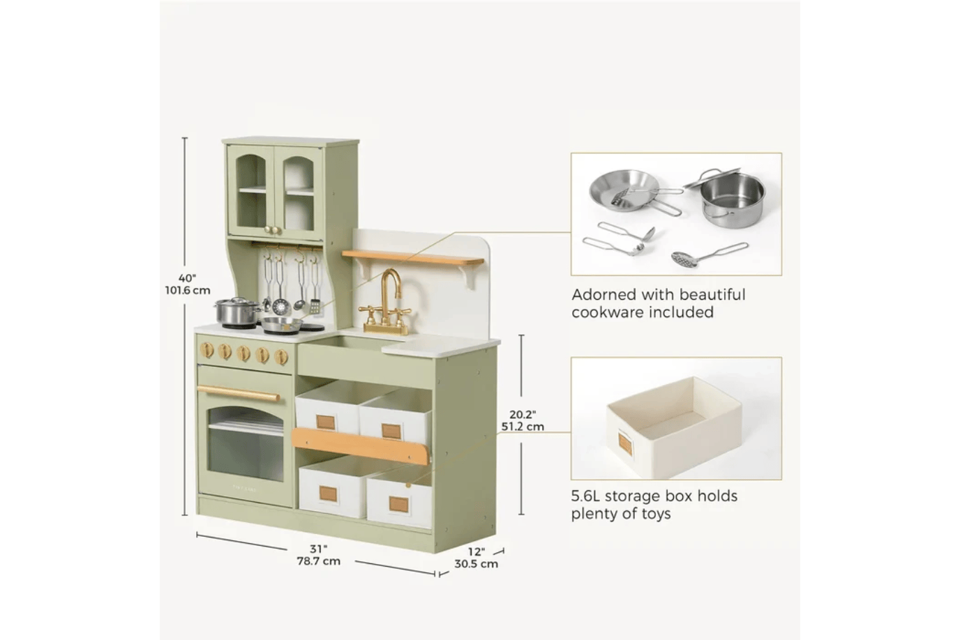 Tinyland Serenity Wooden Play Kitchen - Sage