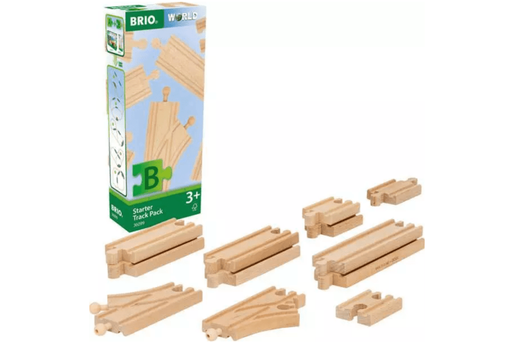 BRIO World Train Tracks Starter Track Pack, wooden train set, best wooden train set, high quality wooden train sets, wooden train set accessories, wooden train set extra tracks, best gifts for kids, The Montessori Room, Toronto, Ontario, Canada.