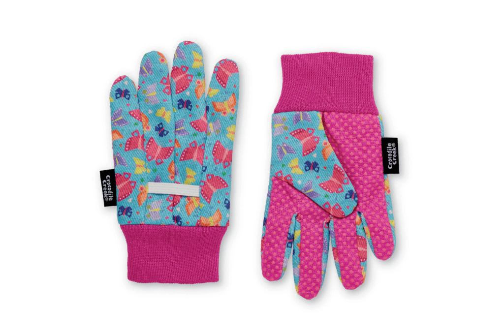Crocodile Creek Children's Garden Gloves, garden friends, garden gloves for 3 year old, 4 year old, 5 year old, 6 year old, garden tools for little kids, garden gloves for kids, Toronto, Canada