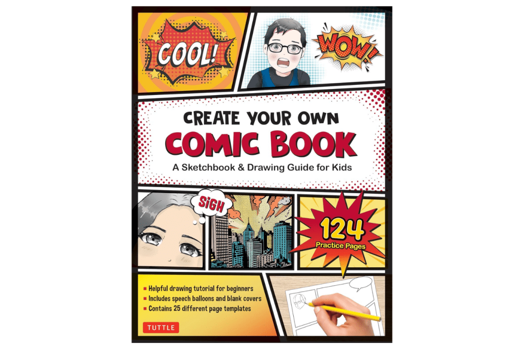 Create Your Own Comic Book: A Sketchbook & Drawing Guide for Kids by Tuttle Studio, comic book pages, comic book drawing book, blank comic book for kids, teach kids how to draw comics, Toronto, Canada