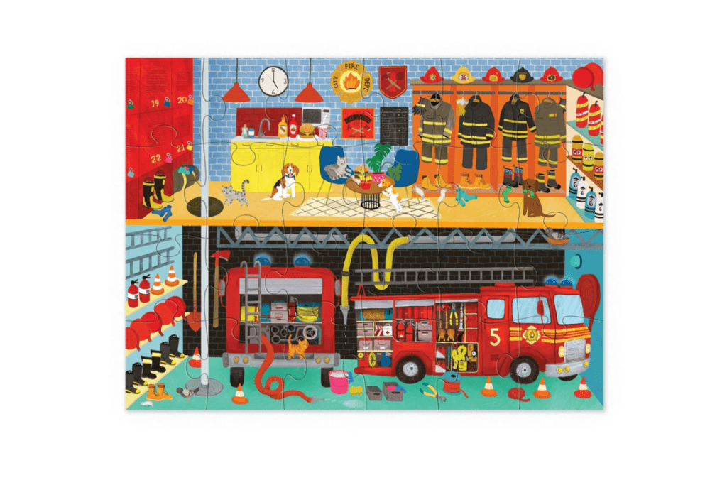 Crocodile Creek Fire Station Puzzle (24 Pieces), jigsaw puzzles for preschoolers, 3 years and up, travel toys, best puzzles for kids, high-quality jigsaw puzzles, The Montessori Room, Toronto, Ontario, Canada.