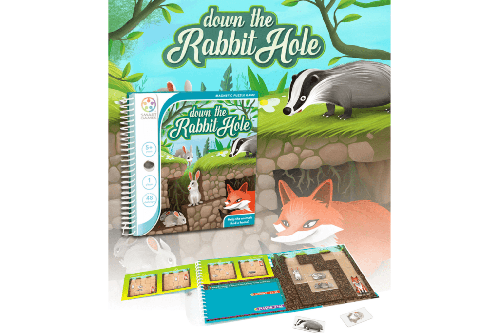 Down The Rabbit Hole Travel Game, Smart Games, travel games for 5 year olds, travel games for 6 year olds, travel games for 7 year olds, The Montessori Room, Toronto, Ontario, Canada.
