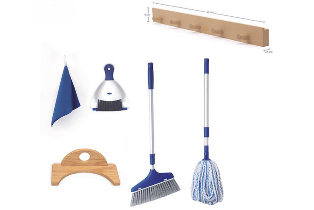 Dusting, Sweeping & Mopping Activity Set, Montessori practical life materials, Care of the Indoor environment materials, Montessori classroom materials, budget-friendly Montessori materials, The Montessori Room, Toronto, Ontario, Canada.