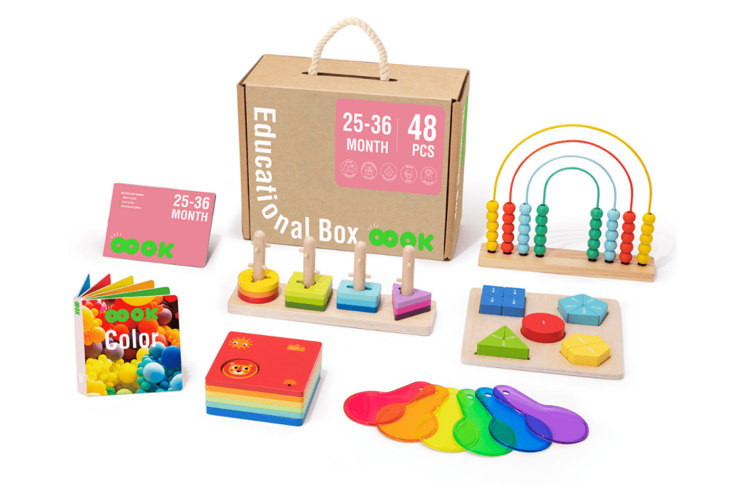 The Play Kits by Lovevery, Lovevery, Montessori toy subscription, buy Lovevery item individually, Lovevery Canada, Lovevery in store, The Helper Playkit, 25 - 27 Months, The Enthusiast Play Kit, 28 - 30 Months, The Investigator Play Kit, 31 - 33 Months,  The Free Spirit Play Kit, 34 - 36 Months, The Montessori Room, Toronto, Ontario, Canada.