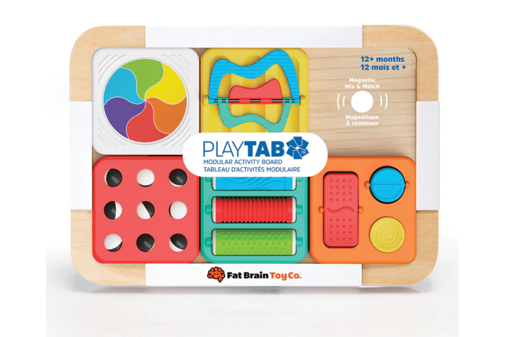 Fat Brain PlayTabs, modular activity board, activity board for toddlers, best travel toys for toddlers, best sensory toys, fine motor toys, portable toys for toddlers, The Montessori Room, Toronto, Ontario, Canada.