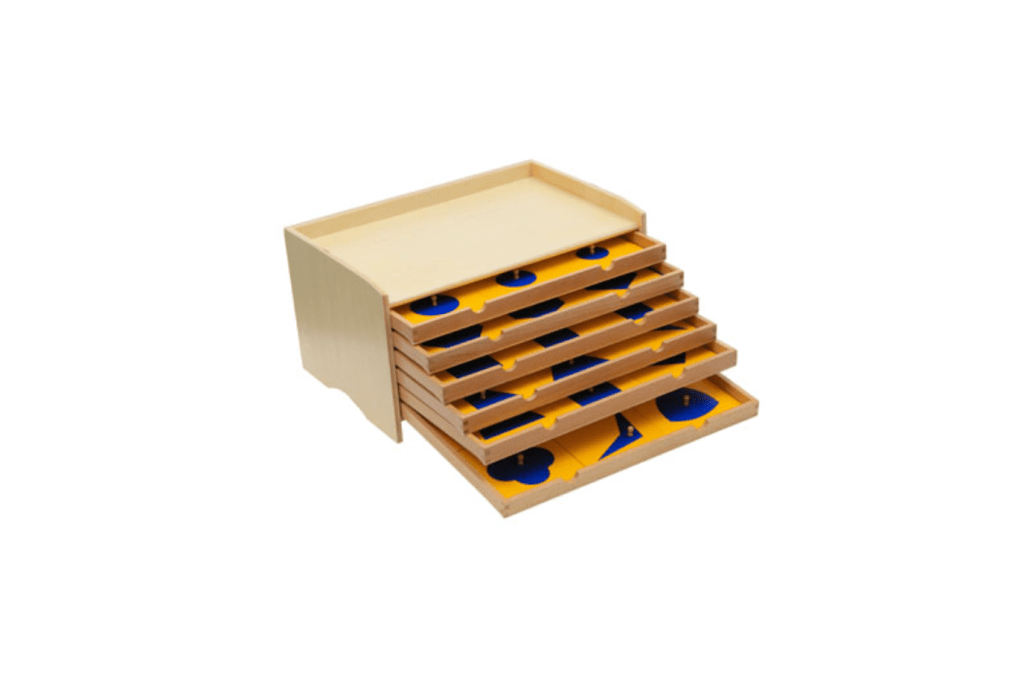 Geometric Cabinet, Montessori Classroom Materials, Montessori Sensorial Materials, budget-friendly Montessori materials, The Montessori Room, Toronto, Ontario, Canada.