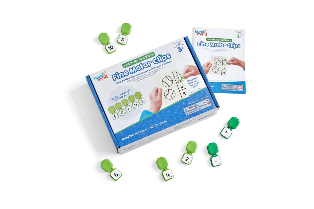 Learn My Numbers Fine Motor Clips, hand2mind, clothespin activity cards, fine motor toys, math toys, 3 years and up, hands-on math toys, kindergarten prep, kindergarten readiness, The Montessori Room, Toronto, Ontario, Canada.