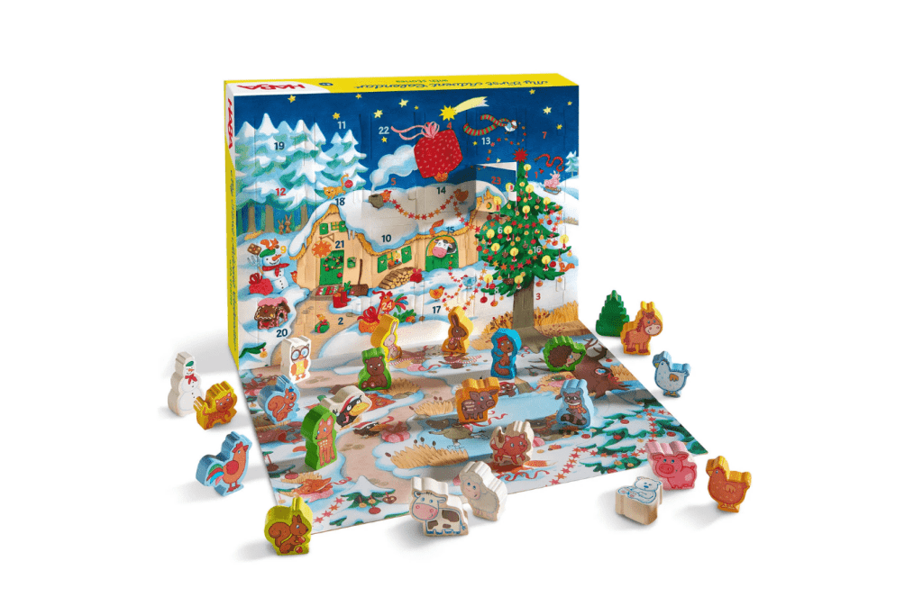 My First Advent Calendar - Farmyard Animals, advent calendar for kids, wooden advent calendar, HABA advent calendar, farm advent calendar, Christmas countdown for toddlers, interactive advent calendar, advent calendar with storybook, Theo the Raven advent calendar, advent calendar ages 2+, holiday advent calendar for children, The Montessori Room, Toronto, Ontario, Canada.