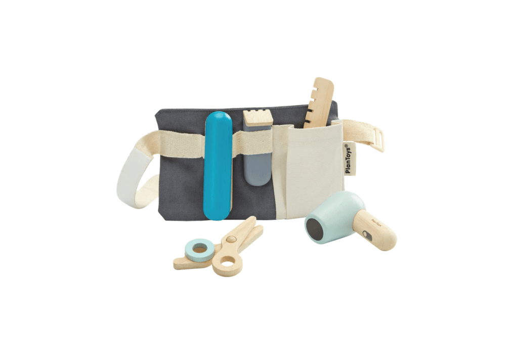 Plan Toys Hair Dresser Set, hair dresser toy set, wooden hair dressing tools, pretend blow dryer for kids, pretend hair straightener for kids, pretend hair dressing set, Toronto, Canada