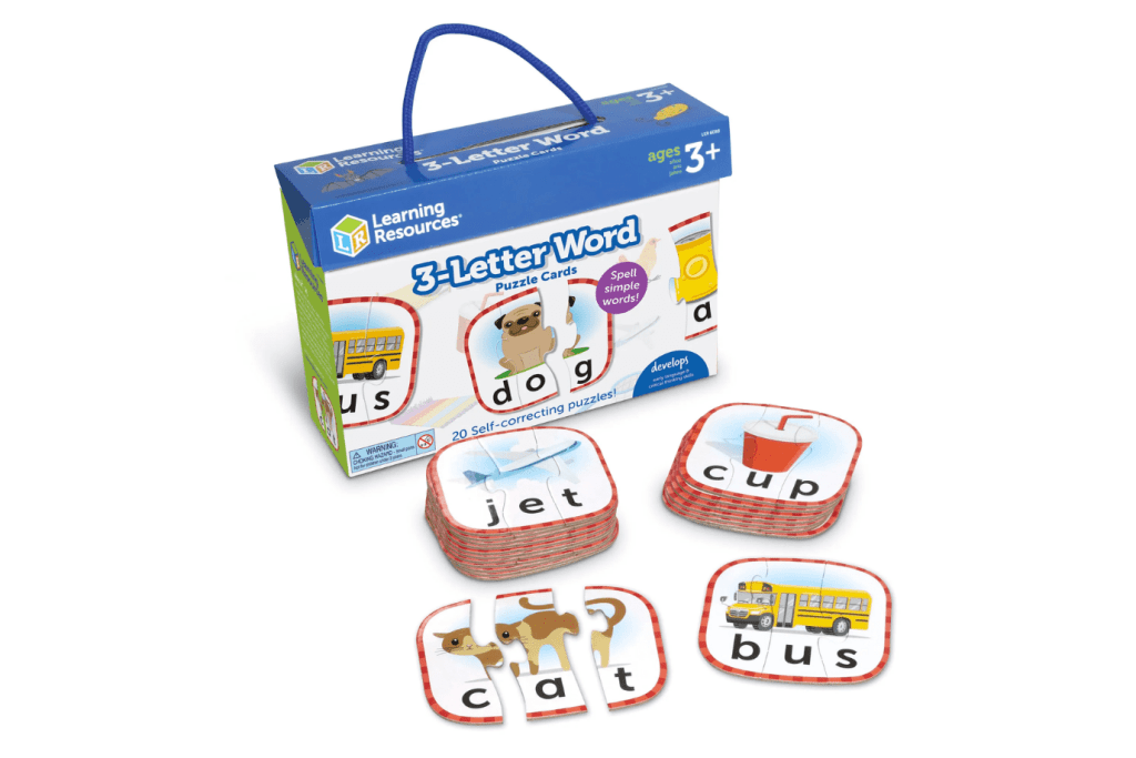 Puzzle Cards - 3 Letter Words, Learning Resources, language toys, spelling toys, classroom toys, toys that help children learn to spell, toys that help children learn to read, The Montessori Room, Toronto, Ontario, Canada.