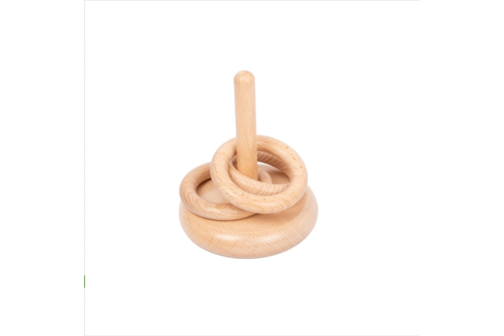 Rings on a Vertical Dowel, infant toys, Montessori toys, wooden infant toys, The Montessori Room, Toronto, Ontario, Canada.