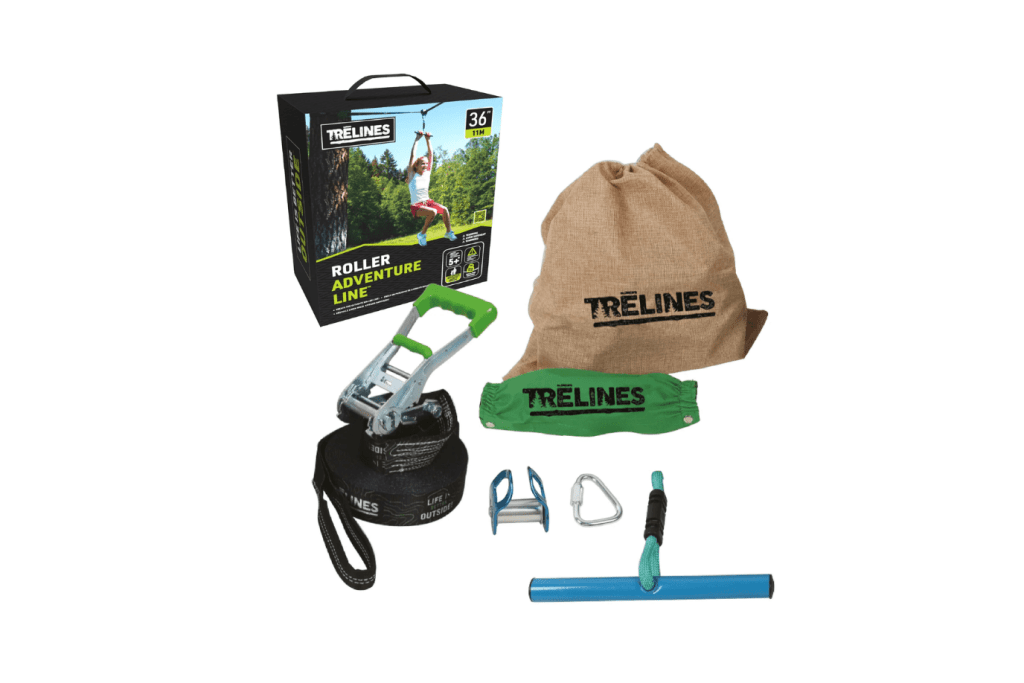 Roller Adventure Line 36”, Trelines by Hape, 5 years and up, outdoor toys, best gifts for active kids, outdoor gross motor toys, portable zipline for kids, The Montessori Room, Toronto, Ontario, Canada.