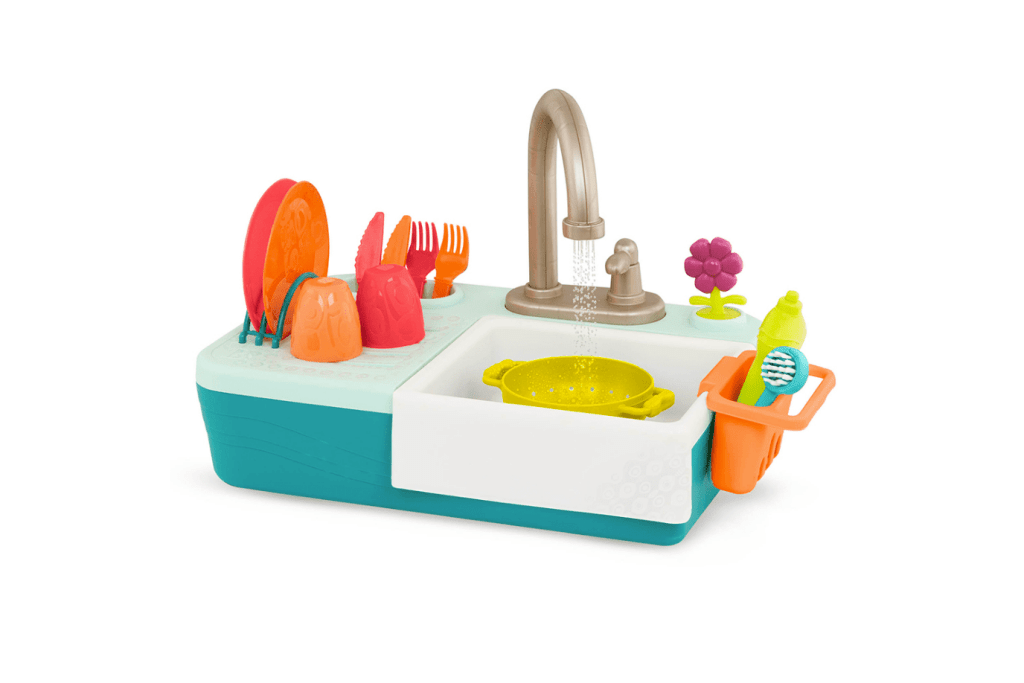 Splash-n-Scrub Sink, B. Toys, pretend sink for kids, toys for imaginative play, practical life skills, The Montessori Room, Toronto, Ontario, Canada.