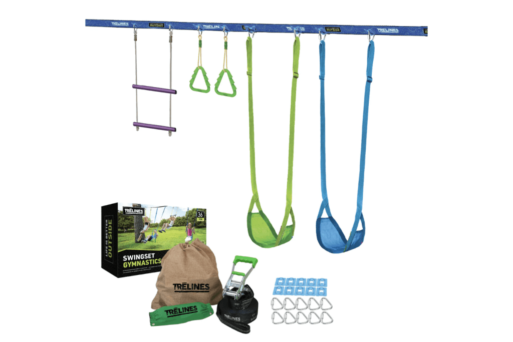 Swingset Gymnastics Line 36”, Trelines by Hape, outdoor toys for kids, portable swing set, portable gymnastics line, camping toys for kids, The Montessori Room, Toronto, Ontario, Canada.