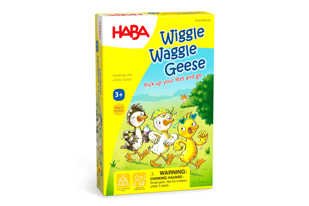Wiggle Waggle Geese Cooperative Game, HABA games, board games for 3 year old, board games for 4 year old, board games for 5 year old, board game for 6 year old, board game for 7 year old, board game for 8 year old, cooperative board games, best board games, The Montessori Room, Toronto, Ontario, Canada.