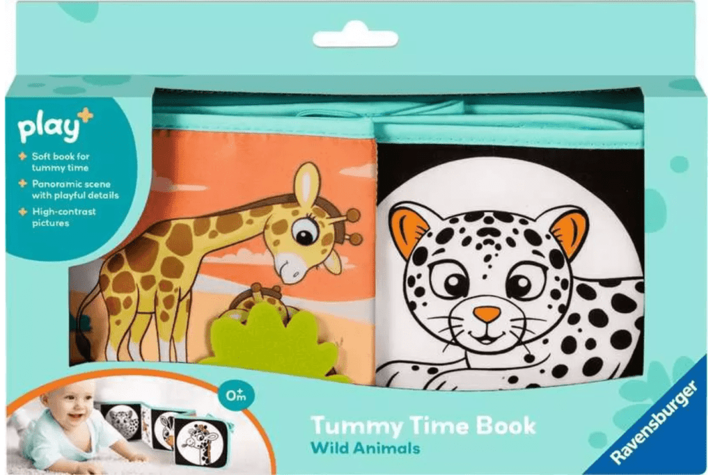 Wild Animals Tummy Time Book, Play+, Ravensburger, toys for babies, gifts for babies, baby shower gifts, best gifts for infants, tummy time toys, The Montessori Room, Toronto, Ontario, Canada.