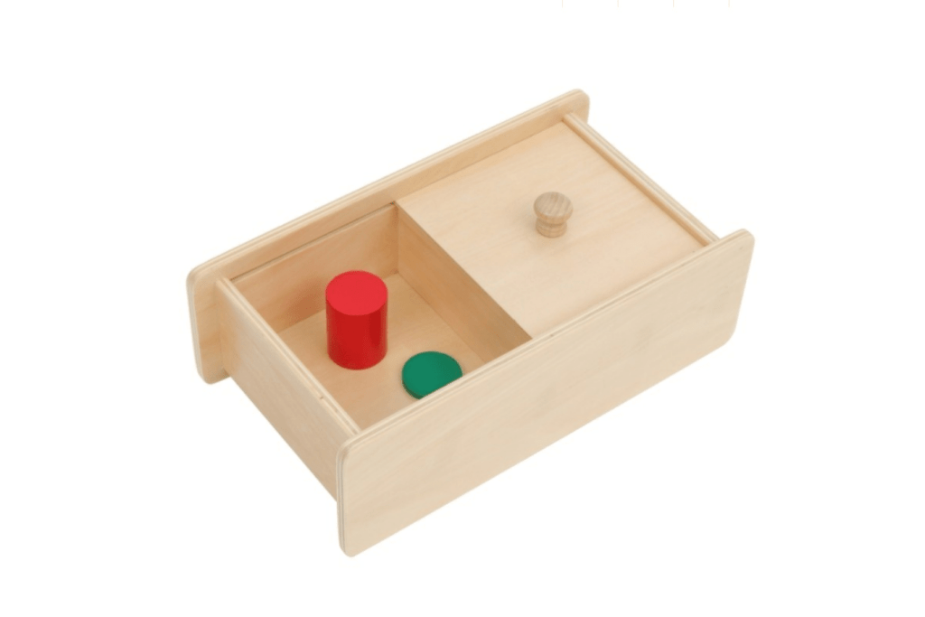 Wooden Box with Sliding Lid, Montessori materials, Montessori Infant Materials, Montessori Toddler Materials, Montessori classroom materials, Montessori developmental aids, The Montessori Room, Toronto, Ontario, Canada.