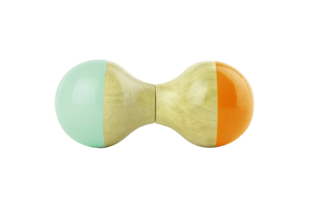 Wooden Maraca Rattle by Vilac (Mint Green & Orange) - Damaged Box - FINAL SALE