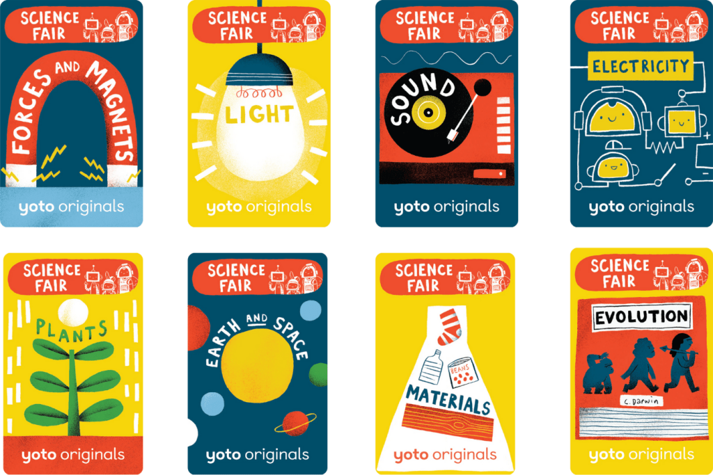 Yoto Card Pack: BrainBots Science Fair (8 Cards), yoto player, yoto play, yoto mini, yoto cards, yoto cards for 6 year olds, yoto cards for 7 year olds, yoto cards for 8 year olds, yoto cards for 9 year olds, yoto cards for 10 year olds, yoto cards in Toronto, yoto cards in GTA, yoto cards in store, The Montessori Room, Toronto, Ontario, Canada.