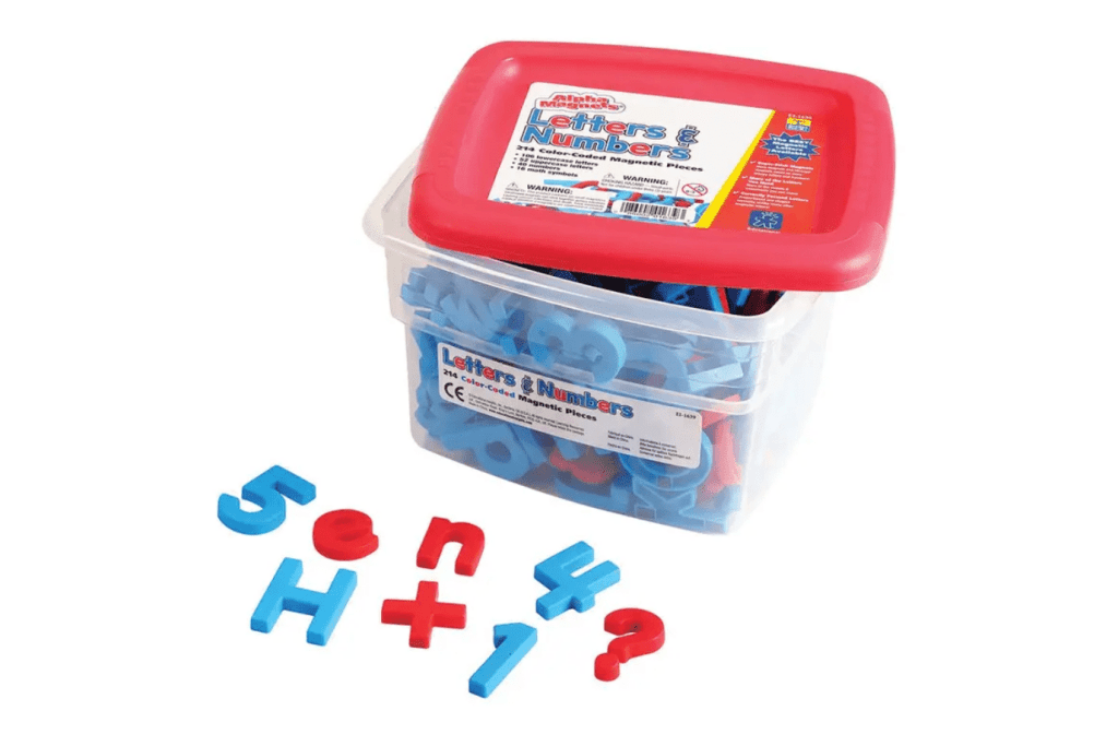 Alpha/Math Magnets-Colour Coded, Educational Insights, 214 letters and numbers, magnetic letters, magnetic numbers, math materials for children, number fridge magnets, letter fridge magnets, The Montessori Room, Toronto, Ontario, Canada.