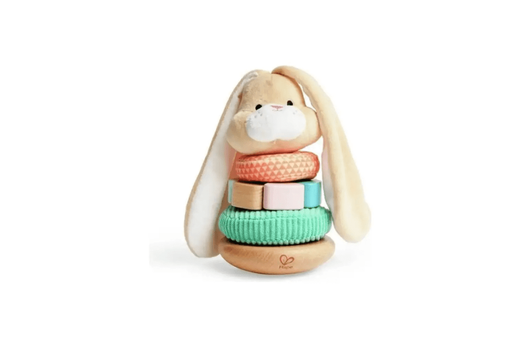 Bunny Stacker, Hape, infant ring stacker, sensory toys for infants, best toys for infants, best gift for an infant, The Montessori Room, Toronto, Ontario, Canada.