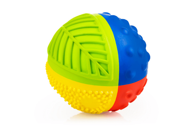 Caaocho Rainbow Sensory Ball - Made from Natural Rubber - The Montessori Room, Toronto, Ontario, Canada, Caaocho ball, sensory ball, rubber ball, safe rubber balls for baby, best toys for baby, infant toys, infant sensory toys, natural rubber toys, best gifts for infant, best toys for infants