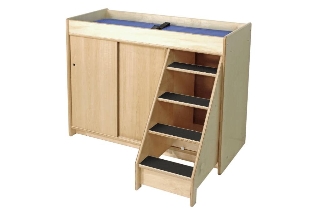 Change Table, 2 Versions,  Made in Canada, Trojan Classroom Furniture, Nido Classroom Furniture, Preschool Furniture, Montessori Classroom Furniture, Early Childhood Education Furniture, Daycare Furniture, Child Care Centre Furniture, The Montessori Room, Toronto, Ontario, Canada, Retractable Stairs