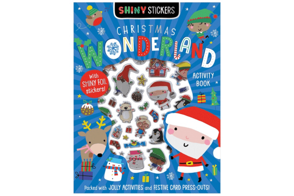 Christmas Wonderland Activity Book by Make Believe Ideas, jolly activities, festive card press-outs, shiny foil stickers, 42 pages, 4 years and up, Christmas gifts for kids, Christmas travel toys, The Montessori Room, Toronto, Ontario, Canada.
