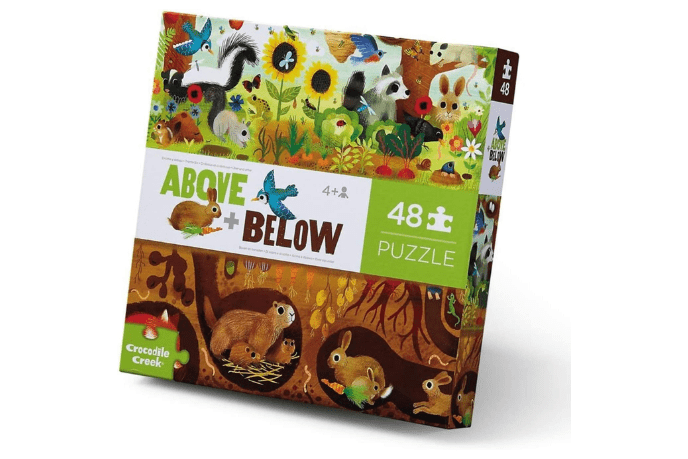 Above & Below Backyard Discovery Puzzle, Crocodile Creek, floor puzzle, jumbo puzzle, giant floor puzzle, 48 piece puzzle, best puzzle for 4 year olds, animal puzzles, educational puzzles, animal habitats, backyard animals, The Montessori Room, Toronto, Ontario, Canada