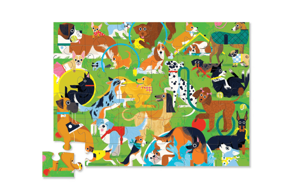 Crocodile Creek Playful Pups Puzzle, 3 years and up, floor puzzle, jigsaw puzzle, best jigsaw puzzles for kids, puzzles for dog lovers, The Montessori Room, Toronto, Ontario, Canada. 