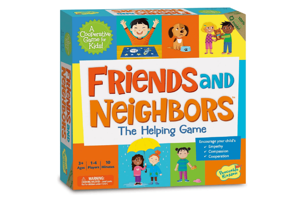 Peaceable Kingdom Friends and Neighbors: The Helping Game Emotional Development Cooperative Game for Kids, board games for 3 year olds, board games for 4 year olds, best board games for kids, family board games for little kids, educational games, socio-emotional games for kids, help children learn about their emotions, Toronto, Canada