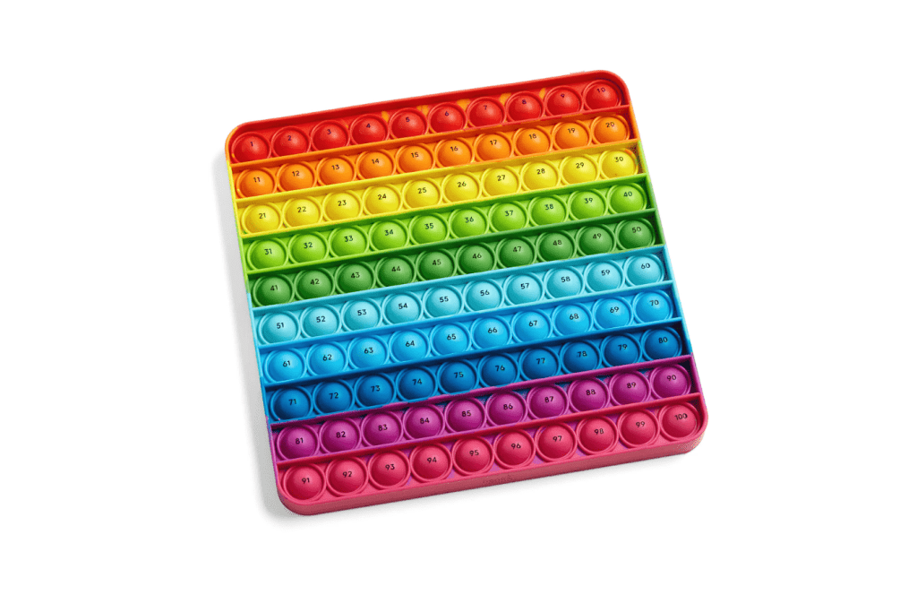 Hundreds Board Sensory Bubble Popper, hand2mind, 3 years and up, Montessori Hundred Board, fidget toys for kids, best travel toys for kids, The Montessori Room, Toronto, Ontario, Canada.