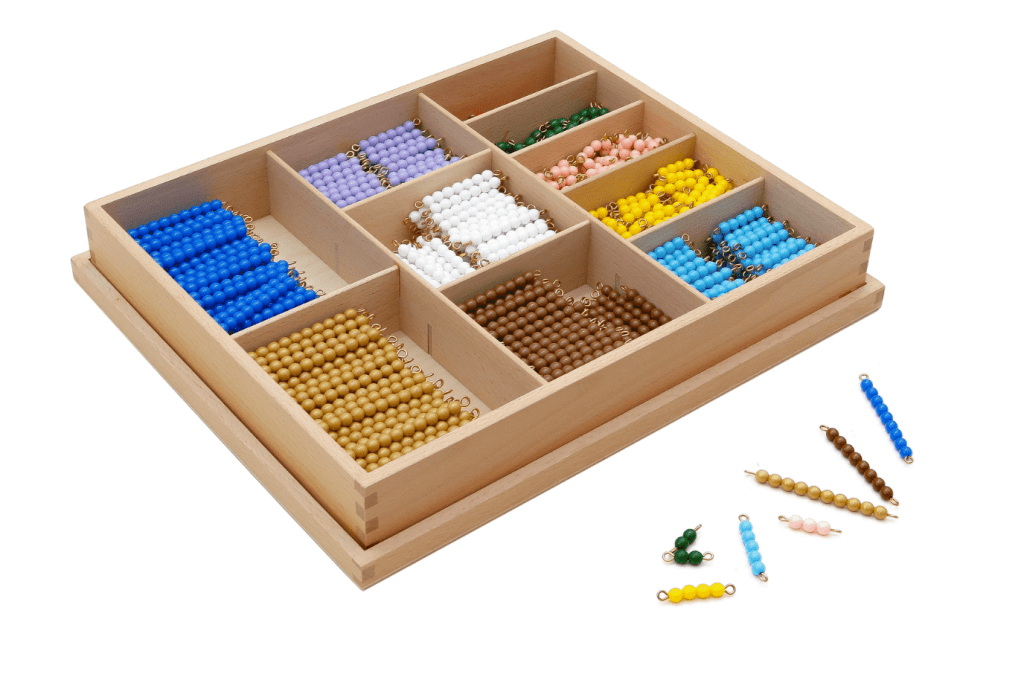 Multiplication Bead Bar Layout Box:  Individual Beads (Nylon), Montessori math material, Montessori Elementary materials, Montessori Elementary classroom materials, concrete learning, hands-on learning, The Montessori Room, Toronto, Ontario.