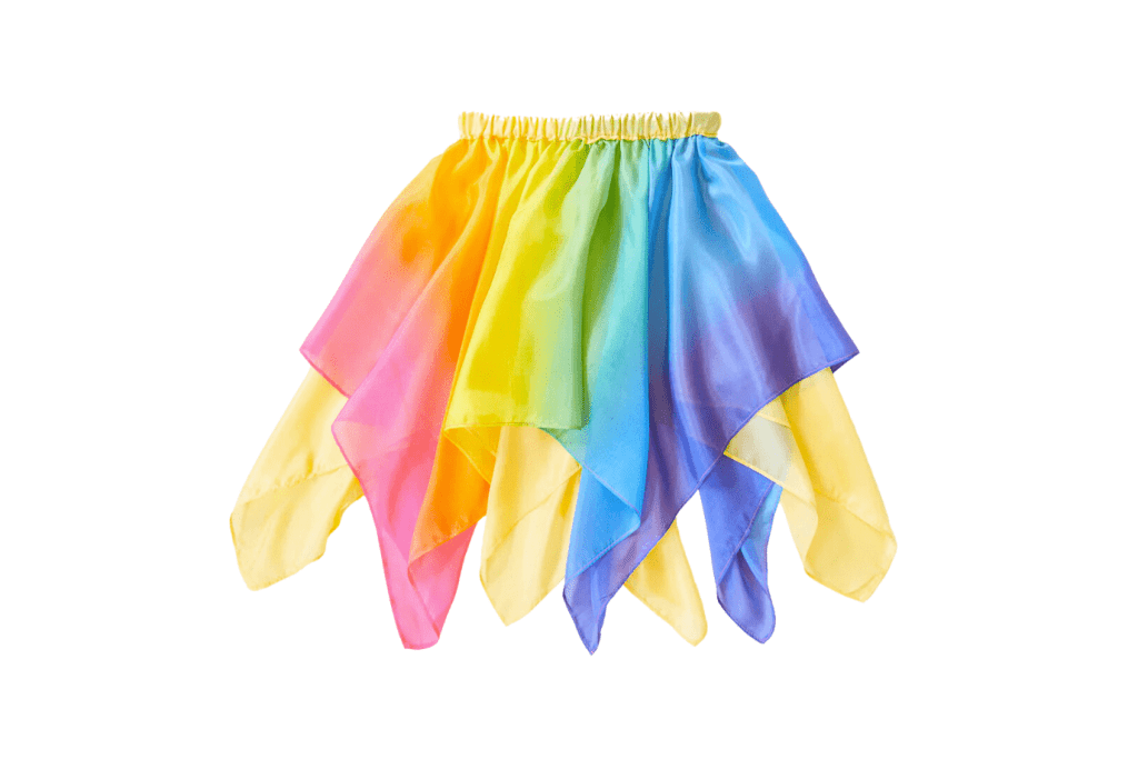 Sarah's Silks Reversible Rainbow Skirt, pretend play, imaginative play, best open-ended toys, The Montessori Room, Toronto, Ontario, Sarah's Silks Fairy Skirt
