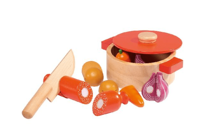 Stew Cutting Set by Walter, Walter Toys, wooden cutting set, play kitchen accessories, wooden food, wooden vegetables, cutting toys, best toy for 1 year old, best toy for 2 year old, imaginative play, open ended play, fine motor skills, wooden cutting set, The Montessori Room, Toronto, Ontario, Canada