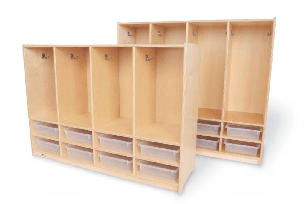 Toddler Eight Section Coat Locker With Trays - WB3404, Preschool Eight Section Coat Locker With Trays - WB3904, coat storage for toddlers, for kids, for children, kids lockers, kids cubbies, front door storage for classroom, classroom cubbies, hooks for classroom, Montessori furniture, classroom storage, Toronto, Canada, Whitney Brothers