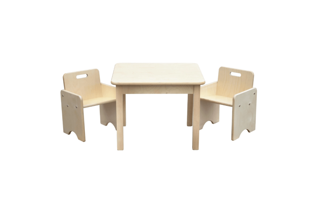 Toddler Classroom Table and Chair Set (incl. 2 chairs), Made in Canada, Trojan Furniture, wooden classroom furniture, Montessori classroom furniture, Wooden Toddler Furniture, The Montessori Room, Toronto, Ontario, Canada. 