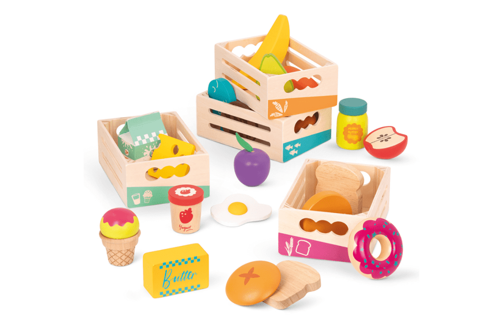 Wooden Food Collection, B. Toys, Little Foodie Groups, realistic wooden food for pretend play, 3 years and up, imagination, language, practical life skills, The Montessori Room, Toronto, Ontario, Canada.