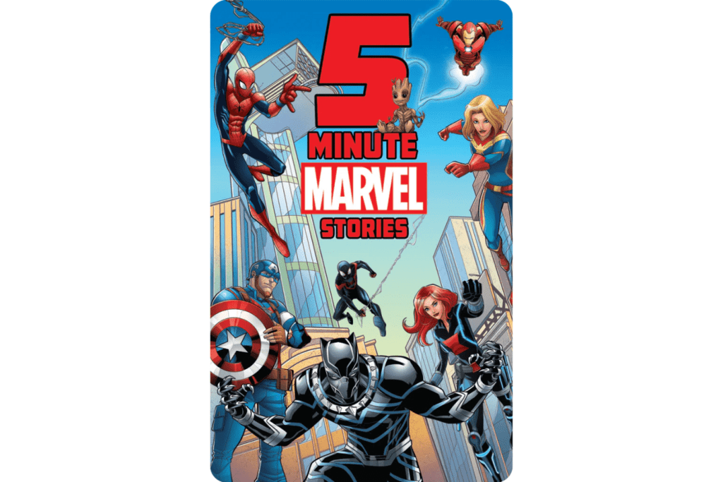 Yoto Card: 5-Minute Marvel Stories, the Avengers, Spider-Man, Guardians of the Galaxy, Black Panther, Captain Marvel and Miles Morales, 12 short stories, 5 to 12 year olds, yoto card stories, The Montessori Room, Toronto, Ontario, Canada. 