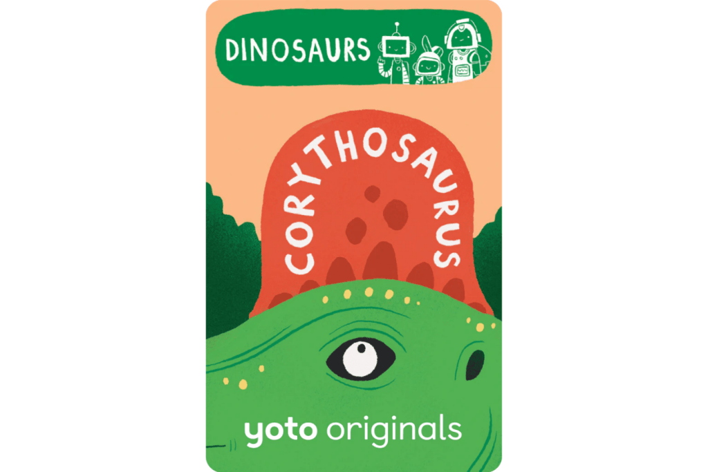 Yoto Card: BrainBots: Dinosaurs, Corythosaurus, The Montessori Room, Toronto, Ontario, Canada.