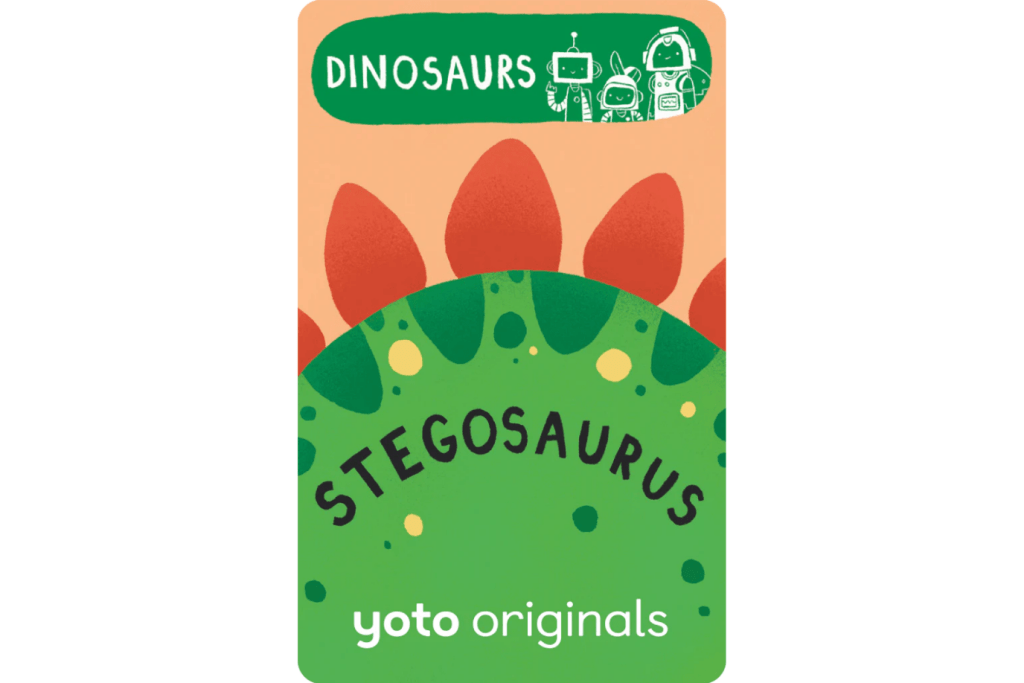 Yoto Card: BrainBots: Dinosaurs, Stegosaurus, The Montessori Room, Toronto, Ontario, Canada.