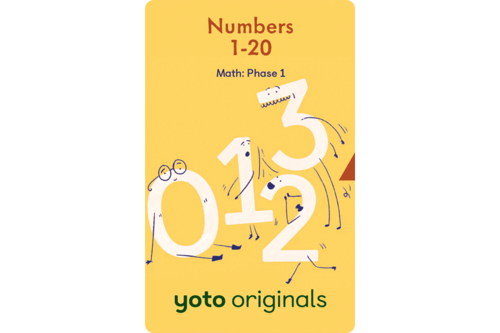 Yoto Card:  Math Phase 1 (6 Cards), cards for yoto player, 4 to 6 years old, Numbers to 20, Counting objects ,One More/One Less, Adding and subtracting ,Patterns, Shapes.  The Montessori Room, Toronto, Ontario, Canada.