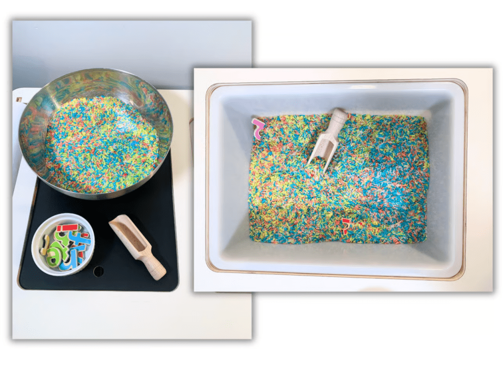How To Make Rainbow Rice for Sensory Bins - The Montessori Room