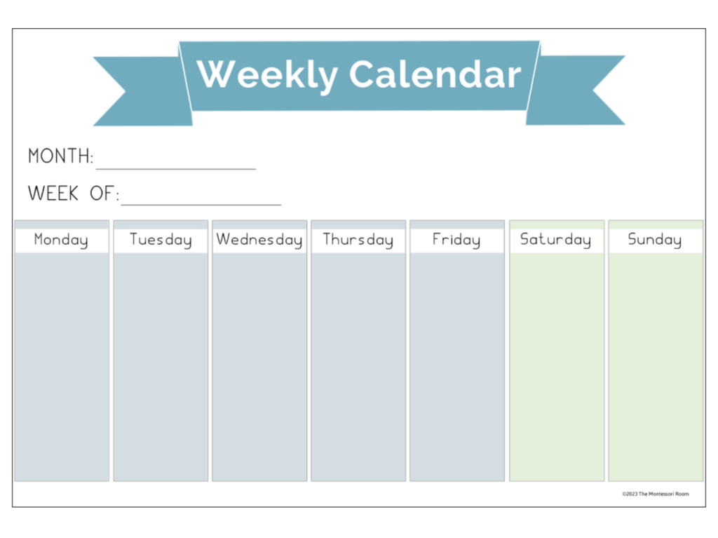 Our Best FREE Printable Yet - A Simple Weekly Calendar - The Montessori ...