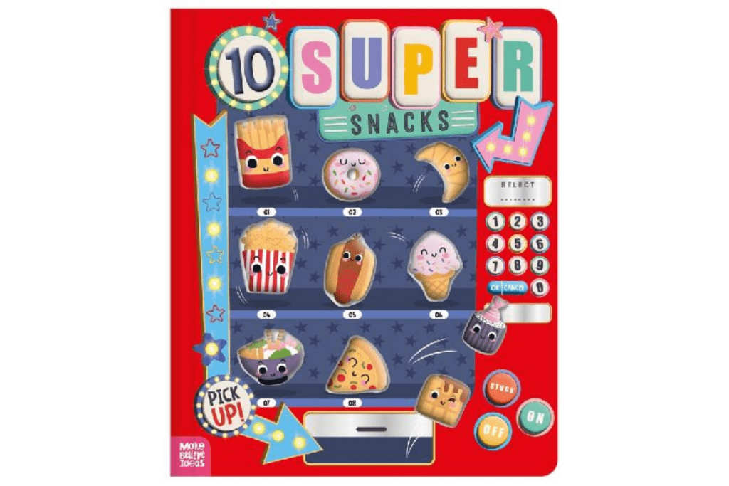 10 Super Snacks Board Book, Make Believe Ideas, books that teach counting, counting down from 10, interactive books for children 3 and up, The Montessori Room, Toronto, Ontario, Canada. 