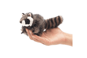 Mini Finger Puppets by Folkmanis Puppets - Raccoon, realistically designed, imaginative play, language development, prop for circle time, prop for music class, 3 years and up, kindergarten quality finger puppet, The Montessori Room, Toronto, Ontario, Canada.